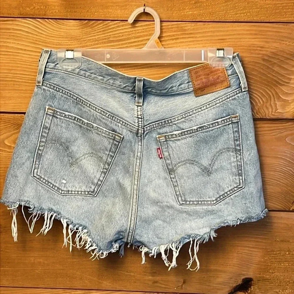 Levis 501 premium shorts womens button fly 30" waist high rise summer Fringe Hem - Picture 2 of 9